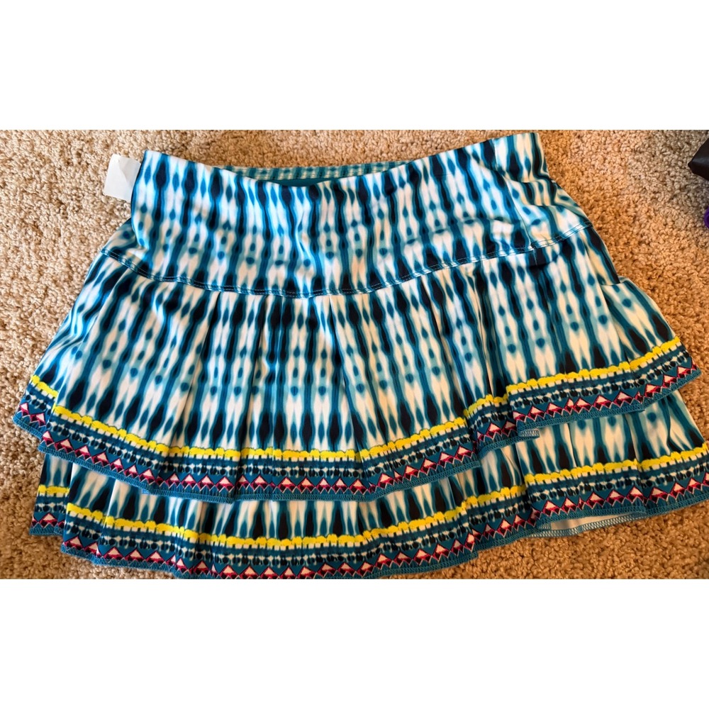 Title Nine Swim Skort Blue White Plaid Athletic Skirt Built-in Shorts Women's M